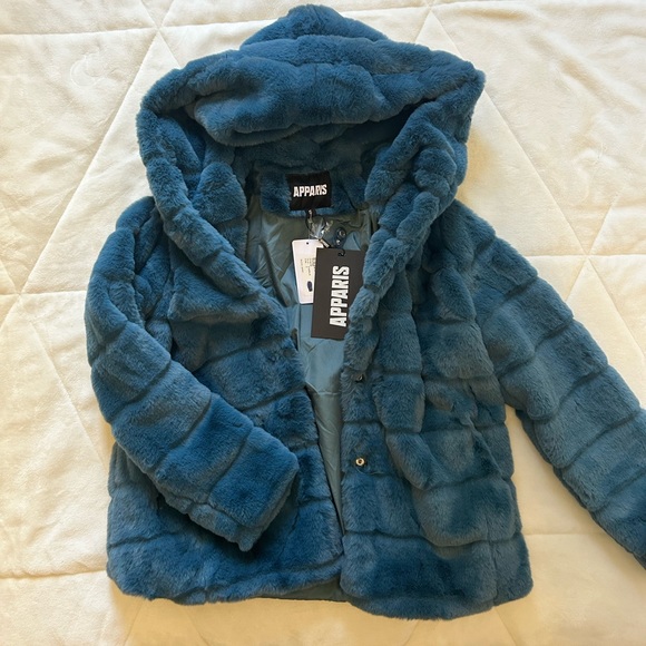Apparis Faux Fur Blue Coat - Picture 1 of 4